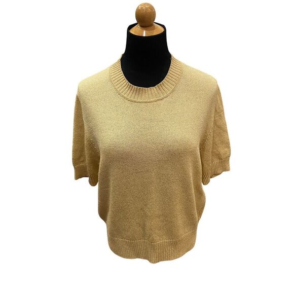 ST JOHN BASICS GOLD METALLIC CREWNECK SHIRT SIZE MEDIUM - Picture 1 of 7